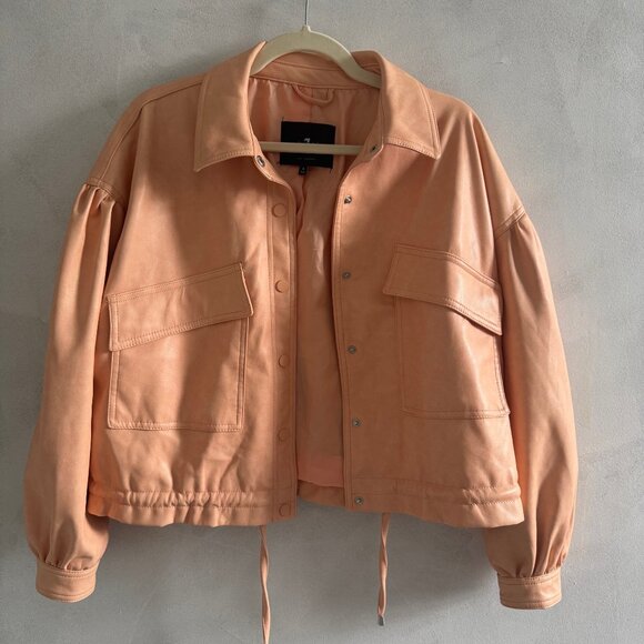 7 For All Mankind Women's - Faux Leather Crop Bomber Jacket - Peach - Small - Picture 1 of 4